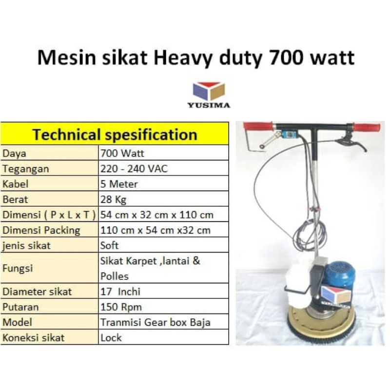 YUSIMA Mesin Sikat Polisher Heavy duty