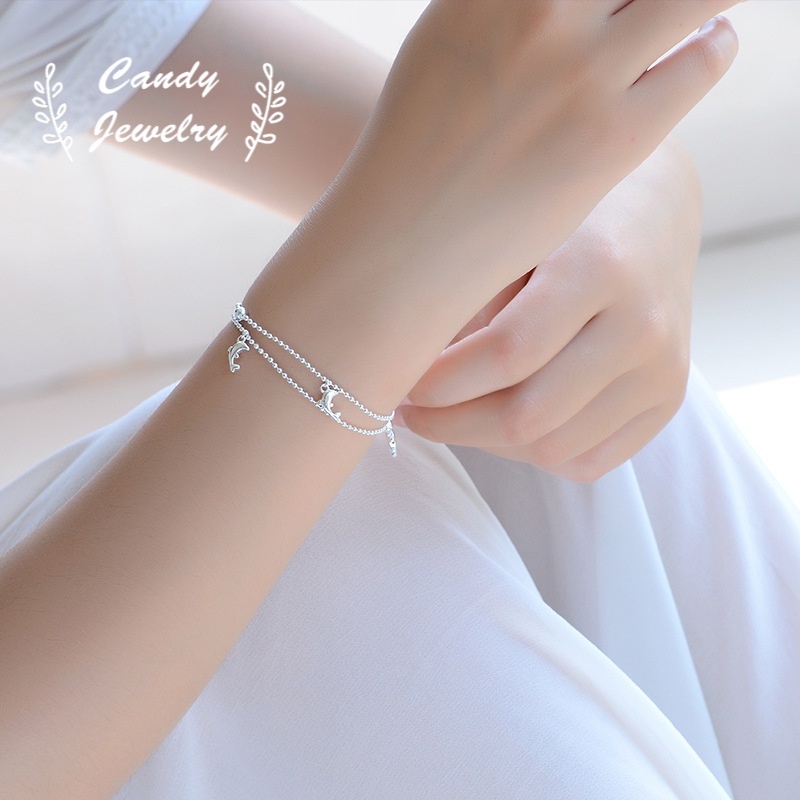 Candy Jewelry Silver Plated Copper Bracelets Dolphin Double Layer Charm Bracelet Women Anklet Ankle Chain Beach Accessories