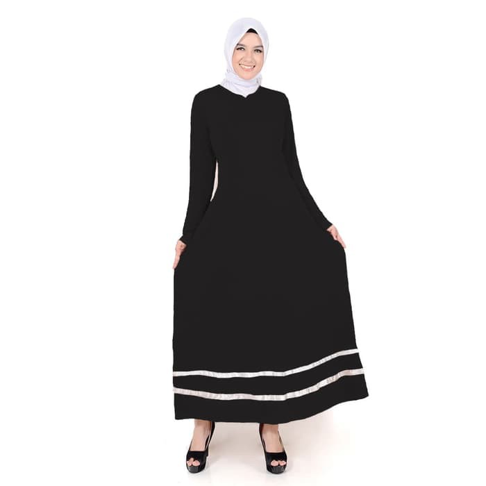 FATHIN Long Dress Gamis Maxi Fashion Wanita Muslim - Hitam