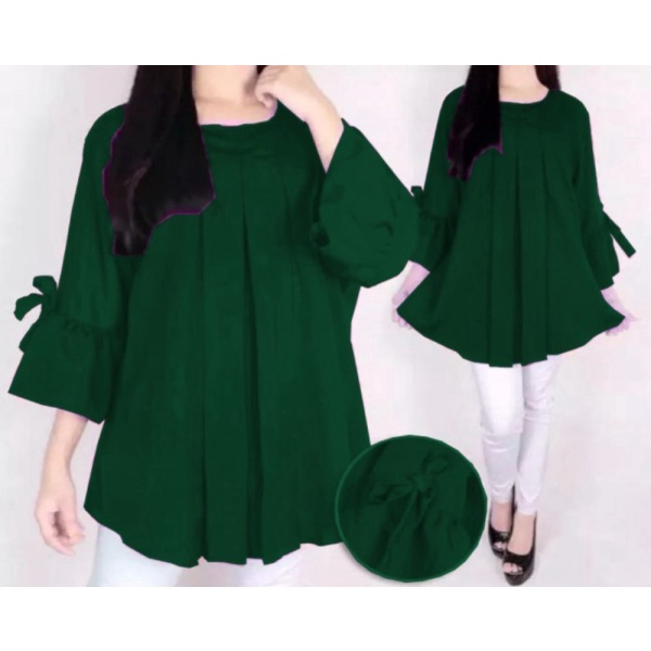 Binx BLOUSE WANITA  BIG SIZE  PLAIN BLOUSE  BAJU JUMBO ERLINDA - Hijau Botol
