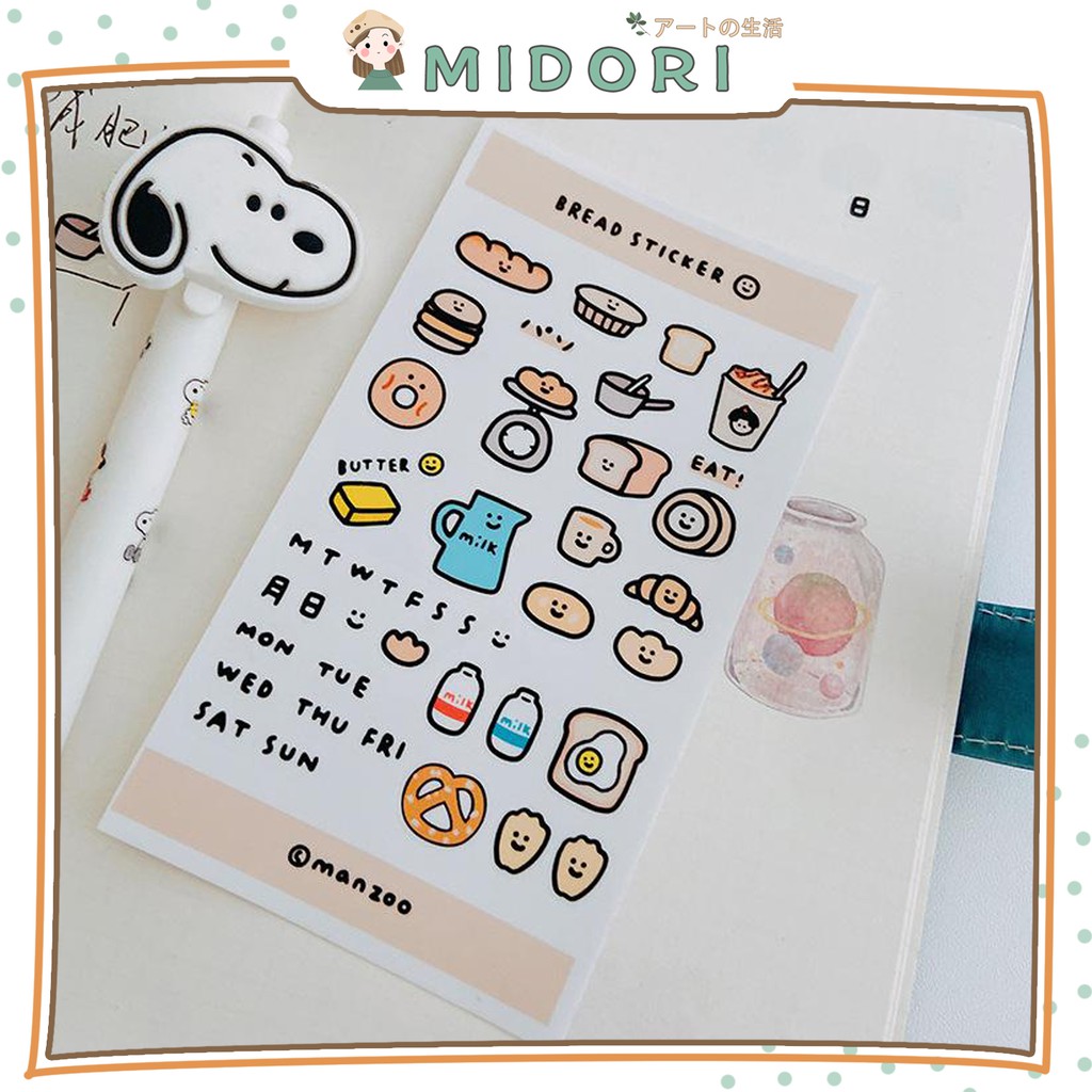 

[MIDORI] 1PCS BREAD MANZOO Stiker PET Sticker Decor Planner DIY Scrapbook Stiker Dekor - B0221