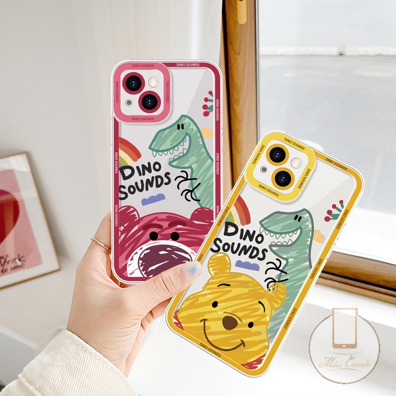 Soft Case TPU Transparan Motif Kartun Beruang Dinosaurus Untuk iPhone 7 8 Plus 11 13 12 Pro Max XR X XS Max 6 6S Plus SE 2020