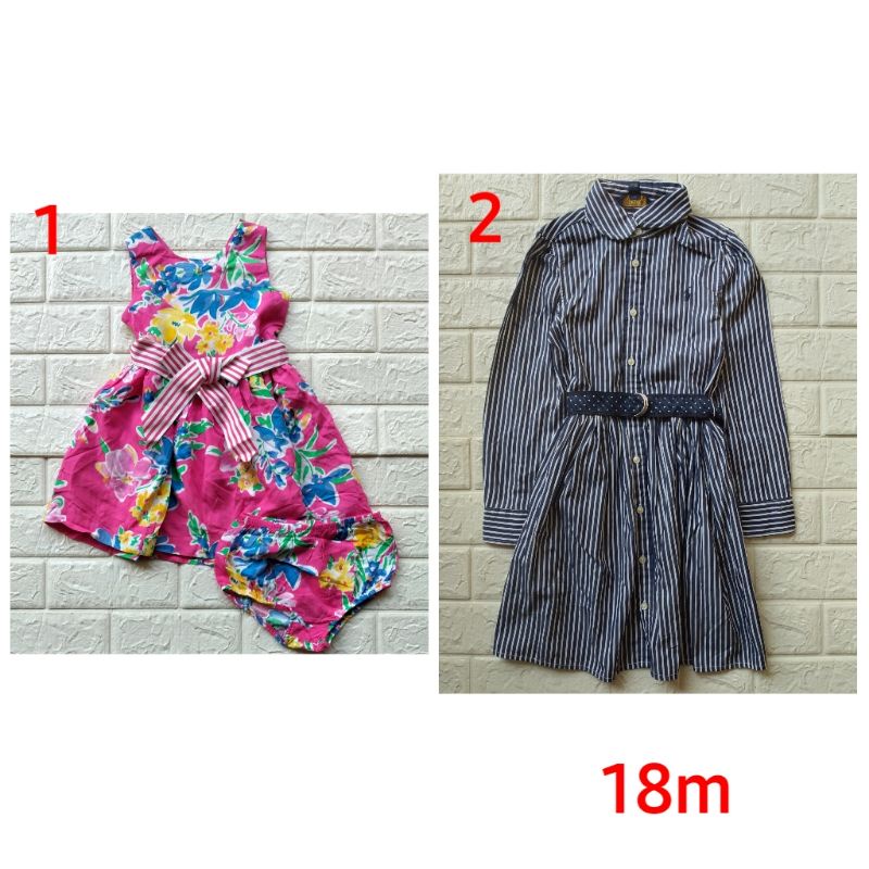 dress premium bayi branded original polo Ralph Lauren pink bunga 18 bulan