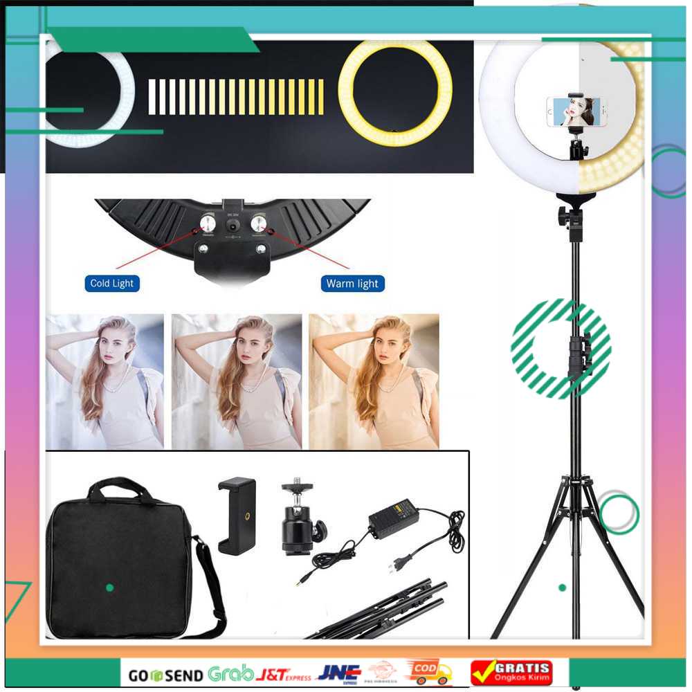 (BISA COD) FTIHSHPSTUDIO Ring Light LED Kamera DSLR 65W 336 LED 12 Inch Tripod RL-18