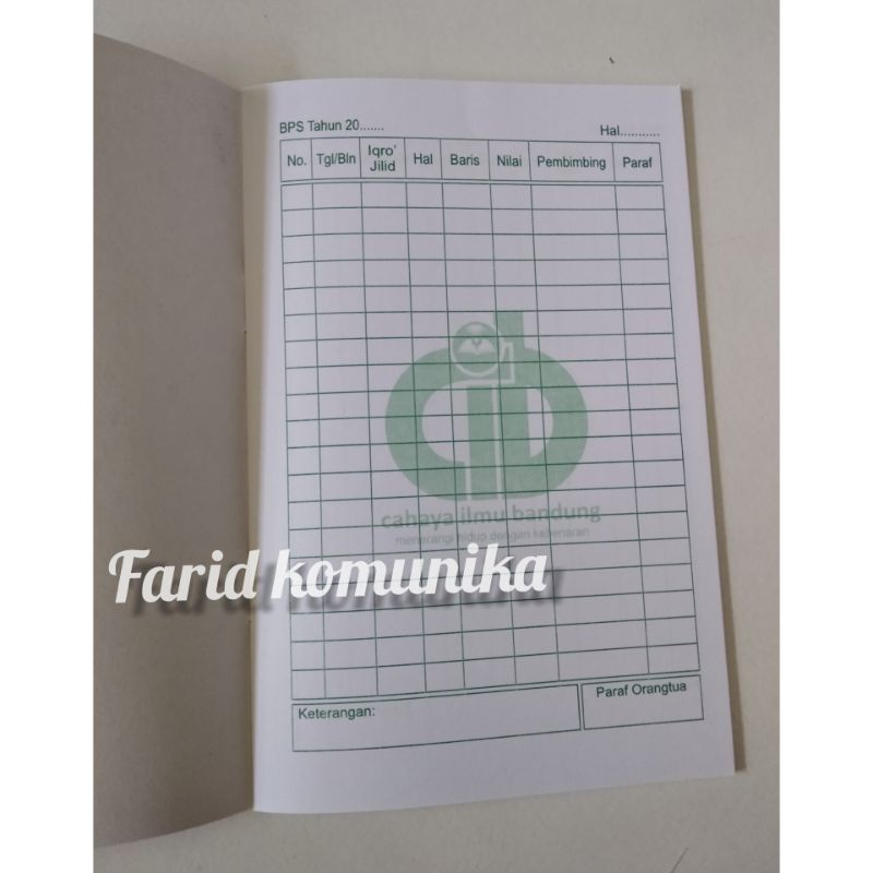 [HUSNA COLLECTION] BPS IQRO 2 | Buku Prestasi iqro mengaji santri Tpa/tka/tpq/tkq | 20 Hal