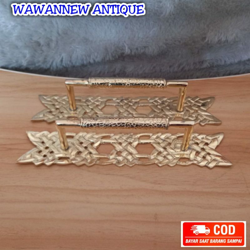 Handle Pintu / Gagang Pintu Rumah Pagar Kuningan Motif Ukir 24cm