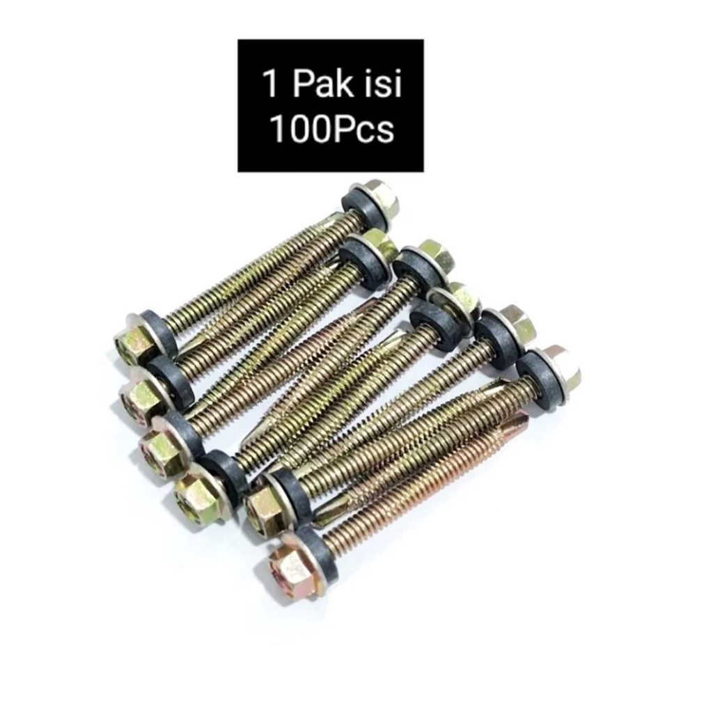 100pcs baut baja ringan roofing/drilling 12x50 panjang 5cm isi 100pcs baut roofing/drilling atap baj
