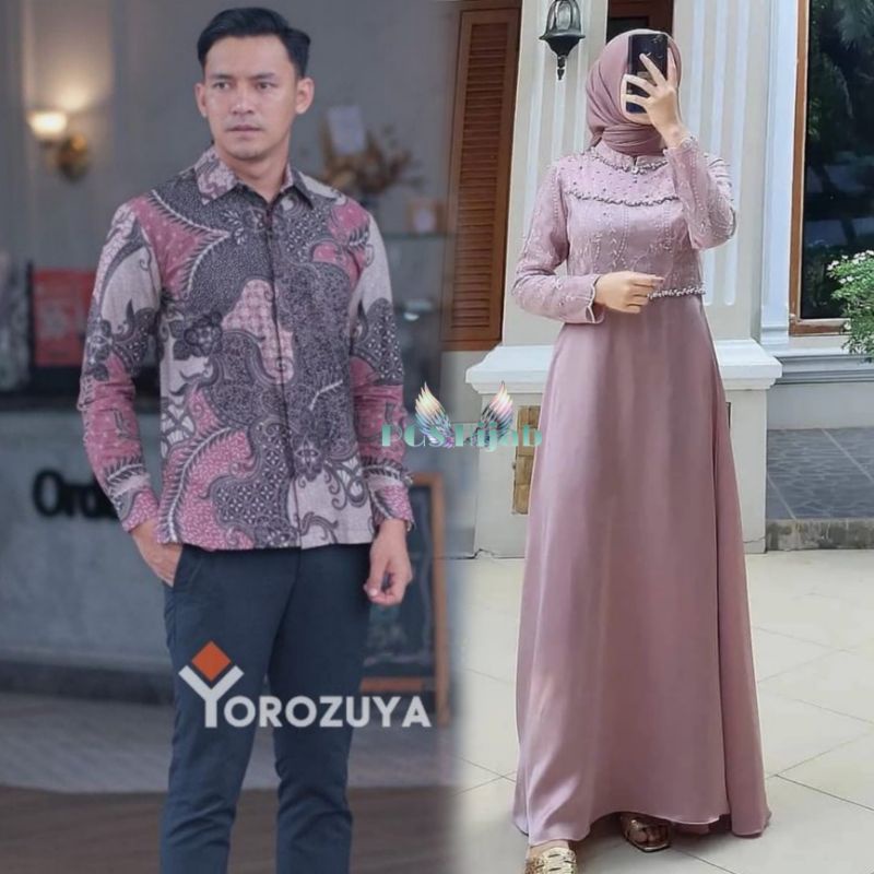 Sarimbitan Gamis Helen Tile Mutiara Couple Set Tunangan Atasan Kemeja Pria Sonia Dress Sonia Maxy Belle Maxy Tiara Maxy Dress Remaja Muslimah Couple Pasangan Cewe Cowo Sarimbitan Lebaran Couple Kondangan Outfit Terbaru