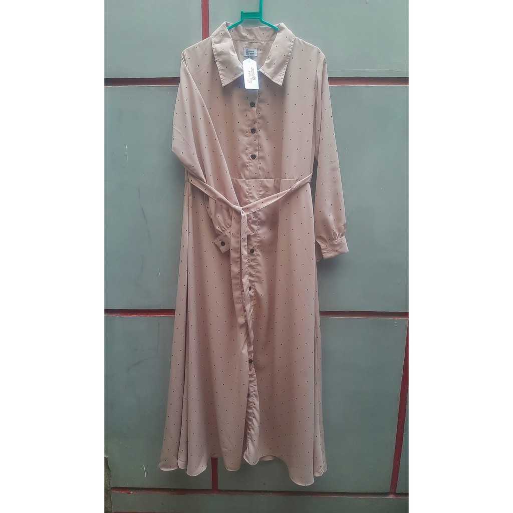 Baju Gamis Polkadot Coklat Susu Syiraawarsdobe Muslimah Syari
