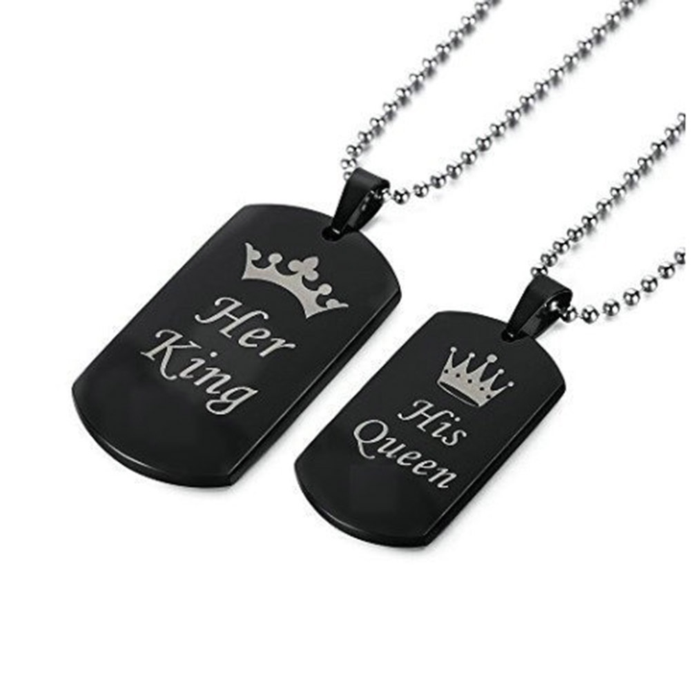 Hu Hu Hu Hu Hu Alat Bantu Pasang Kacamata♡ Kalung Rantai Liontin Dog Tag Motif Huruf Kingqueen Untuk Pasanganpriawanita