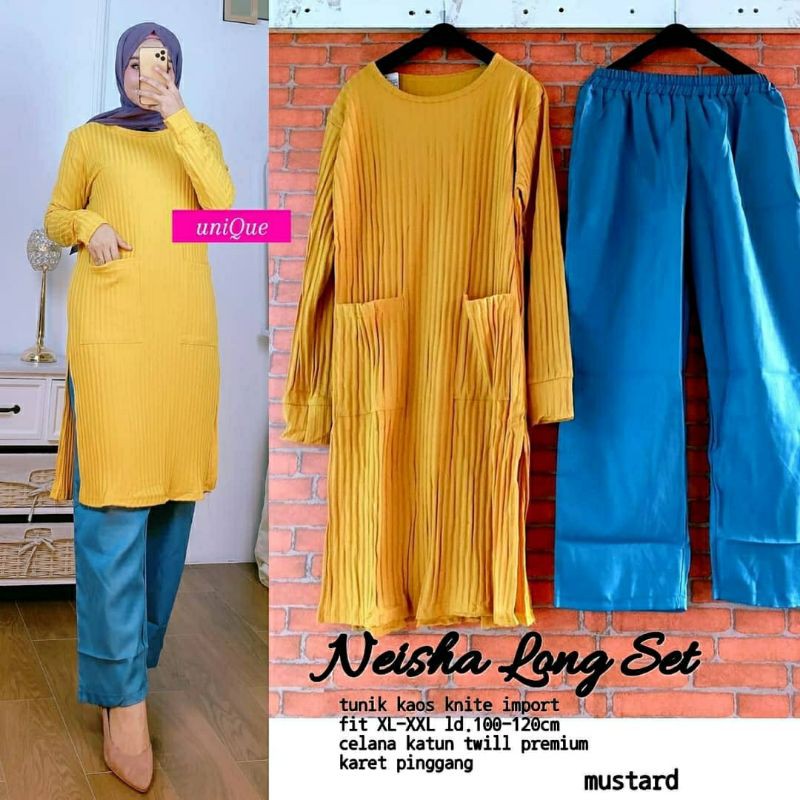 Neisha Long Set, SETELAN TUNIK WANITA MUSLIM LD 100-124 TERMURAH MODIS OOTD