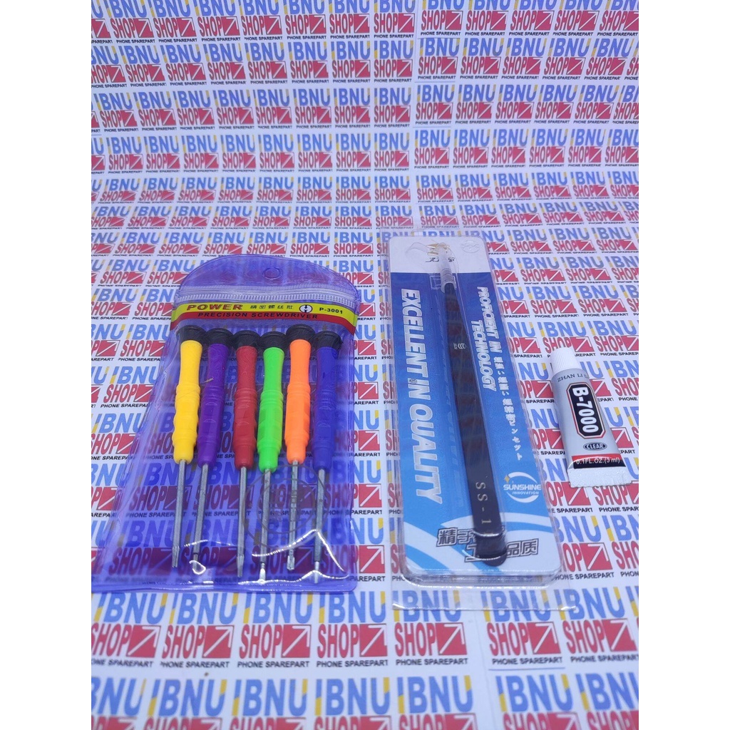 OBENG SET MINI P-3001 + PINSET LURUS SUNSHINE + LEM B700 3ML OBENG HP ORIGINAL