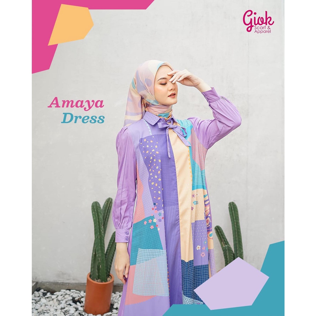 NEW AMAYA DRESS BY GIOK SCARF&APPAREL/AMAYA SERIES/BAHAN GABRIEL PRINTING & RAYON/ DRESS DEWASA/DRES