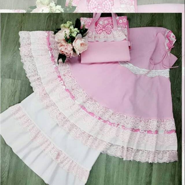 Mukena katun premium bisa couple mom n kids kode pink 02 by alilac