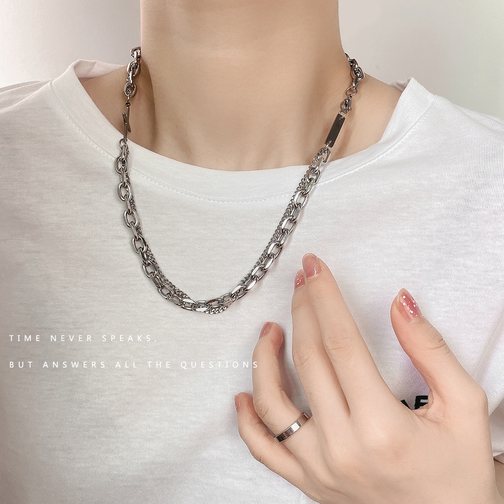 Titanium baja double-layer kalung untuk pria dan wanita in hip hop fashion keren serbaguna kepribadi