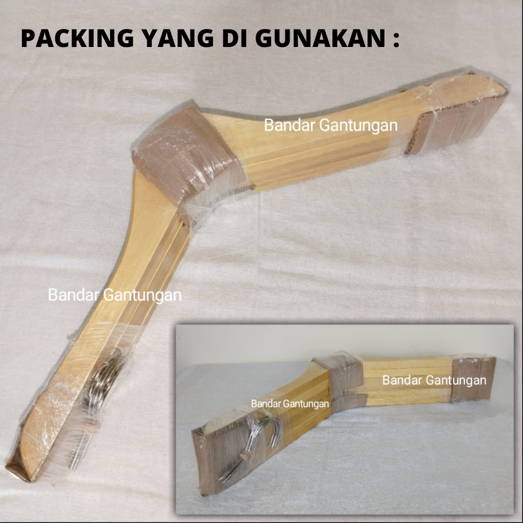 Hanger Kayu PREMIUM Natural Dewasa Wood Gantungan Baju Hanger estetik Glossy Super-BH