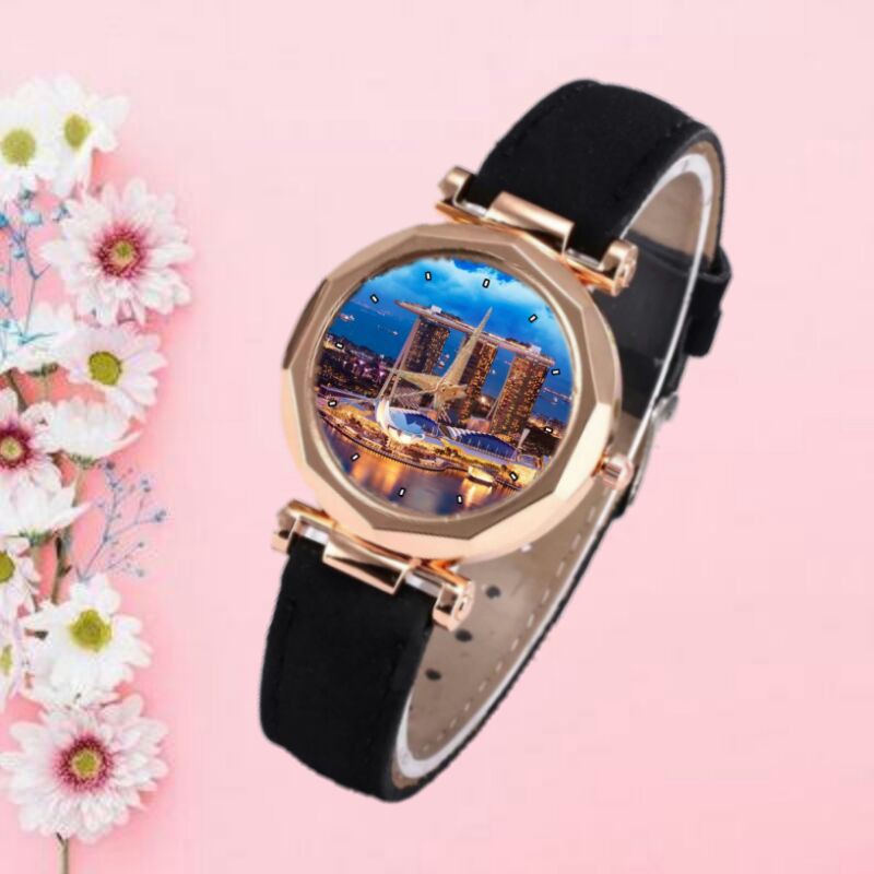 JAM TANGAN WANITA KULIT TRAVELLING PEMANDANGAN KEREN
