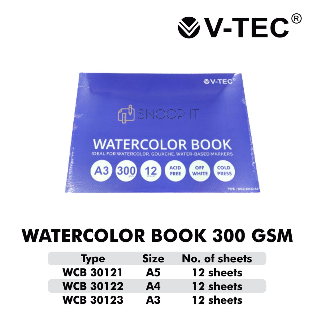 

Water Colour Book V-Tec Ukuran A3 WCB - 30123 / Sketchbook Water Colour Vtec 300 Gram isi 12 Sheet – SHSNP