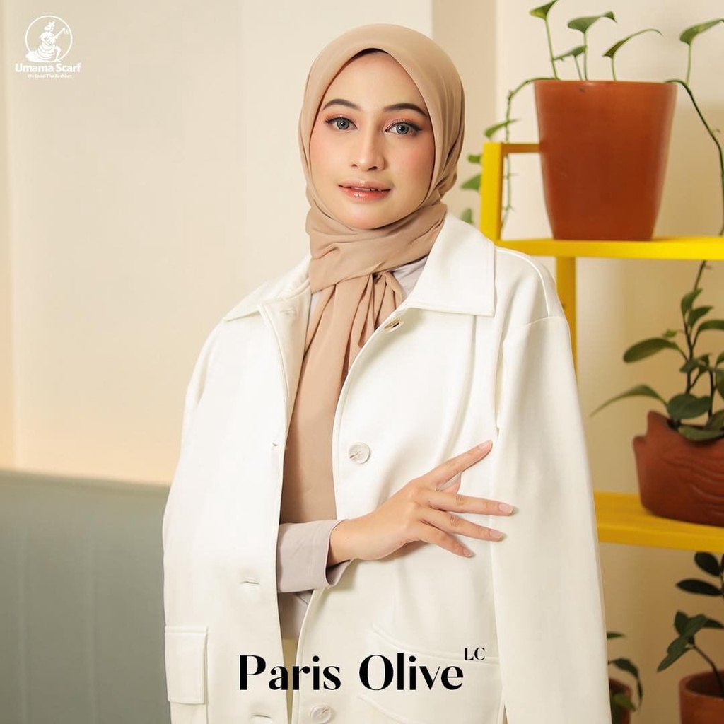 Hijab PARIS OLIVE SYAR'I LC UMAMA ORIGINAL | Kerudung SegiEmpat JUMBO POLOS Ukuran 130x130 CM