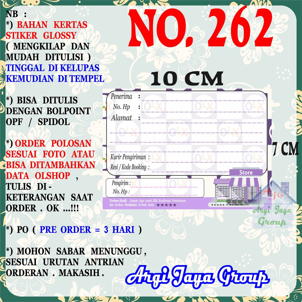 

Stiker Pengiriman - Sticker Alamat Olshop Murah Nomer 262 - 10x7 cm - Glossy