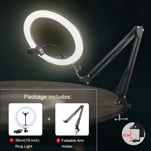 INBEX Ring Light+Overhead Cantilever Stand Tripod Handphone LED Lampu Konten Selfie Video Fotografi-26cm ring light kit