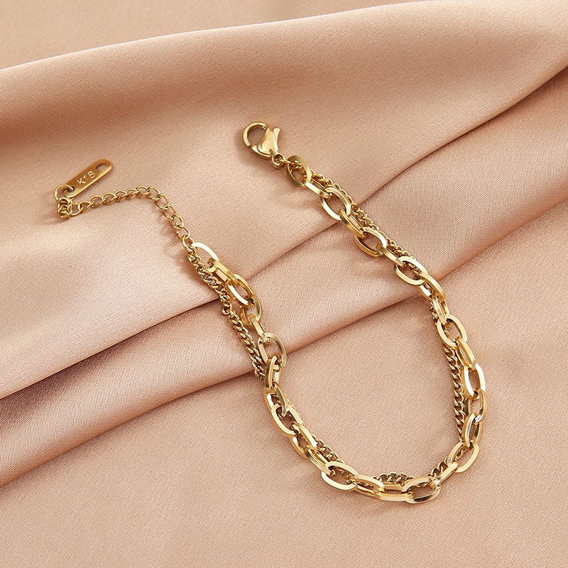 Gelang Wanita Titanium Steel Emas 18k Anti Pudar Hypoallergenic Tidak Pudar Hadiah Liburan Terbaik B-22013-2