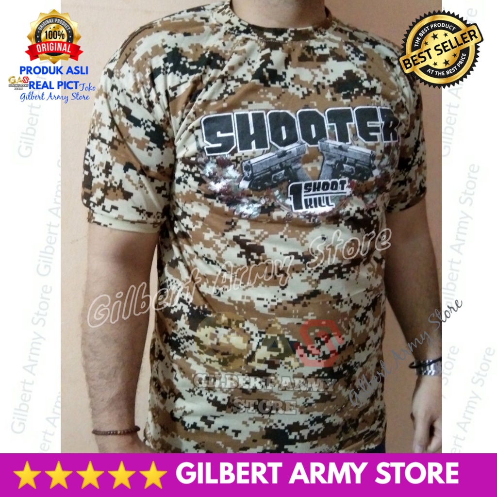 GILBERT ARMY STORE Kaos Loreng Tni Lengan Pendek Gambar Digital Deser Tan Gurun Senapan Serbu