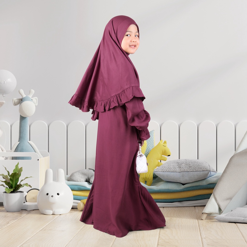 Set Gamis Anak Usia 1 Sampai 2 Tahun Model Kancing Maroon Jasmin