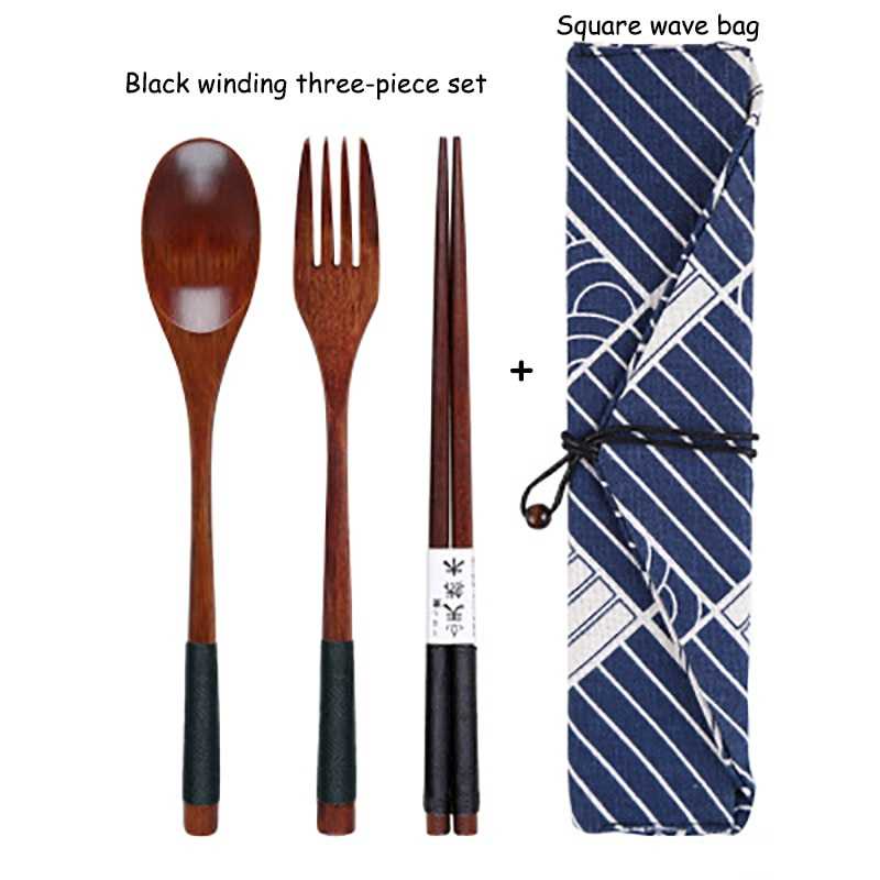 KR Sendok Set Garpu Sumpit Kayu Peralatan Makan Japanese Korea Style Model Gagang Winding