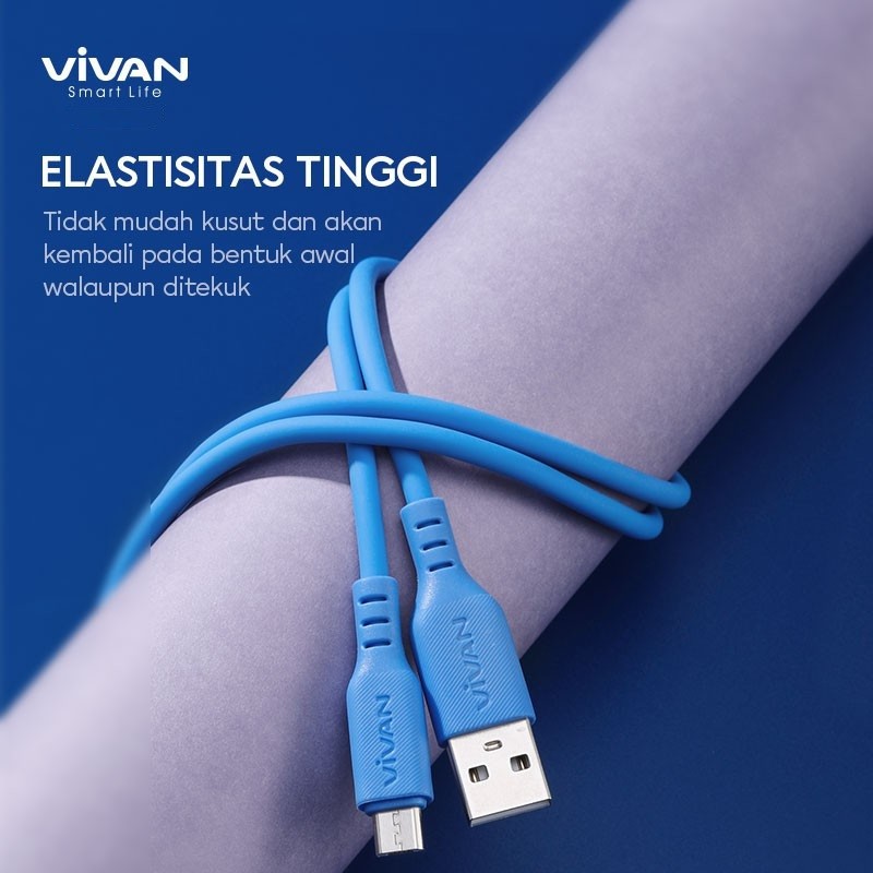 VIVAN Kabel Data VSM100 Data Cable Micro USB For Android 2.4A Silicone Garansi Original Resmi