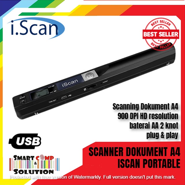 Portable Scanner Dokumen A4 iScan Handy Scanner 900Dpi MicroSD Slot