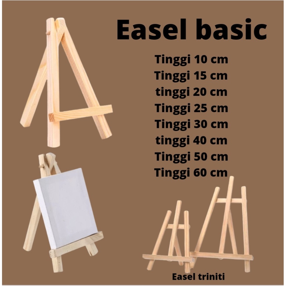 

Easel Stand Tripod Kayu Wooden Easel Holder Mini Tinggi 15 Cm Sd 60 Cm Sandaran Hp dan Kanvas