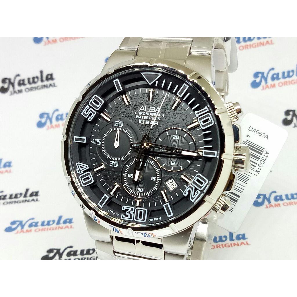 Alba Quartz AT3D91X1 Chronograph Black Dial - Jam Tangan Pria AT3D91