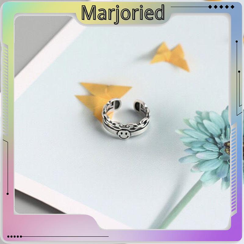 2pcs/set Cincin Rantai Yang Dapat Disesuaikan Modis Desain Wajah Tersenyum Multi-fungsi-MJD