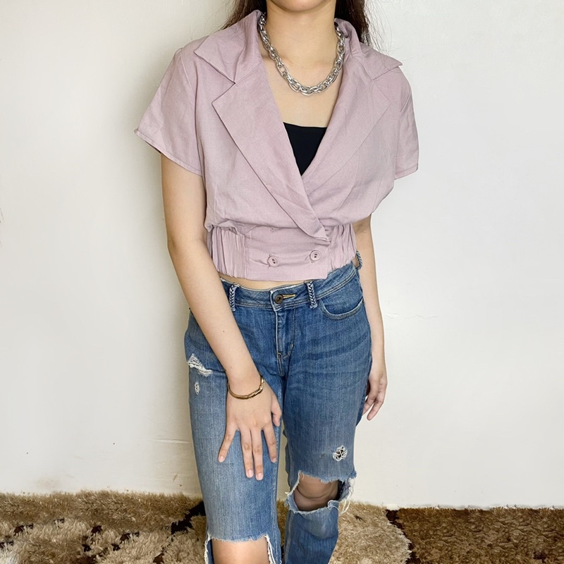 lilac blouse blazer crop top preloved second branded baju kemeja original
