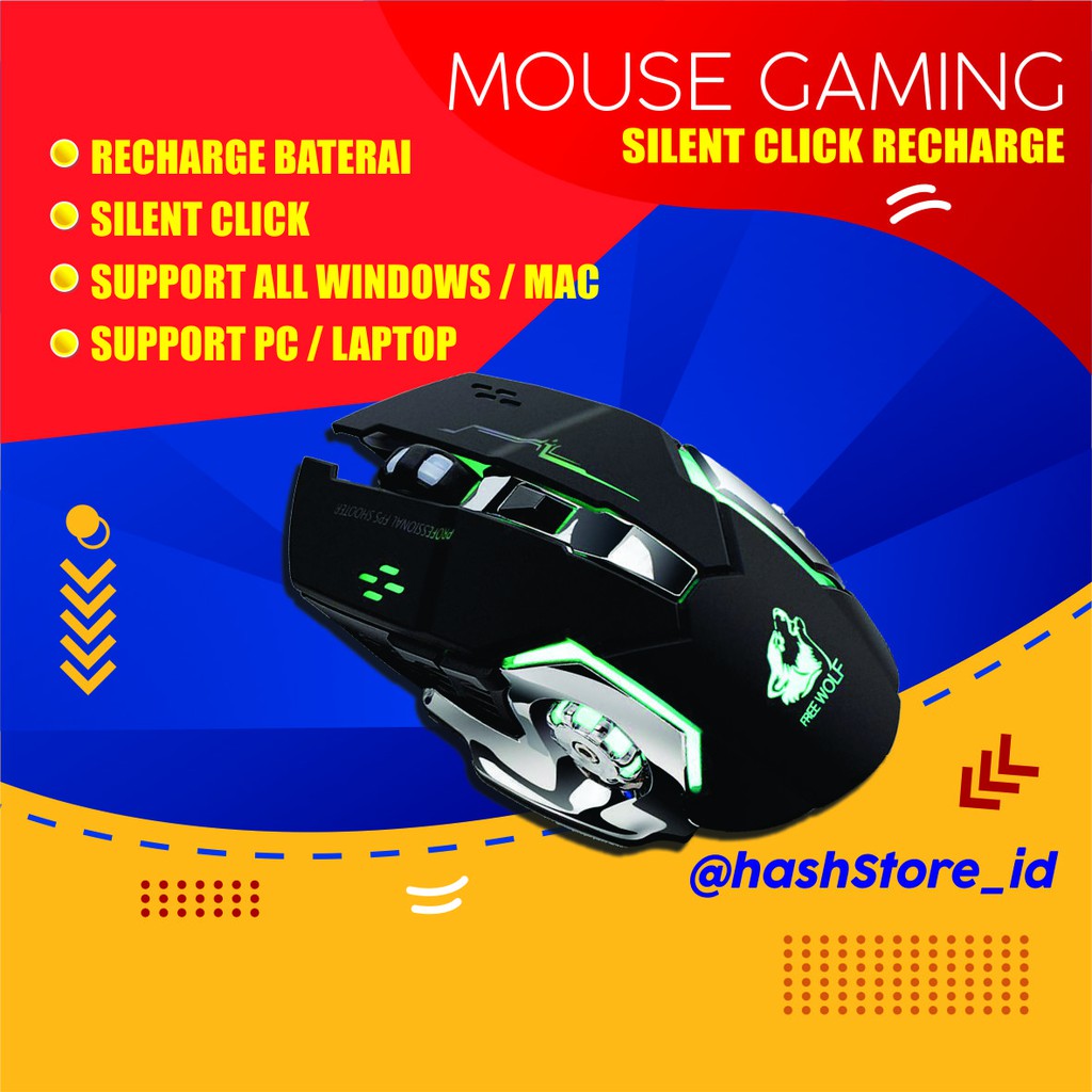 MOUSE GAMING WIRELESS SILENT CLIK &amp; RECHARGE - T-WOLF