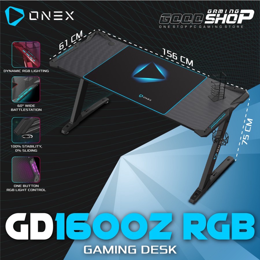 ONEX GD1600Z RGB Meja 60&quot;, Mousepad, Holder, Rack, Z Leg - Gaming Desk