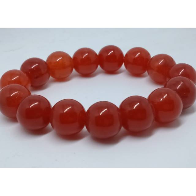 Gelang batu giok merah orange + kotak  12 mm