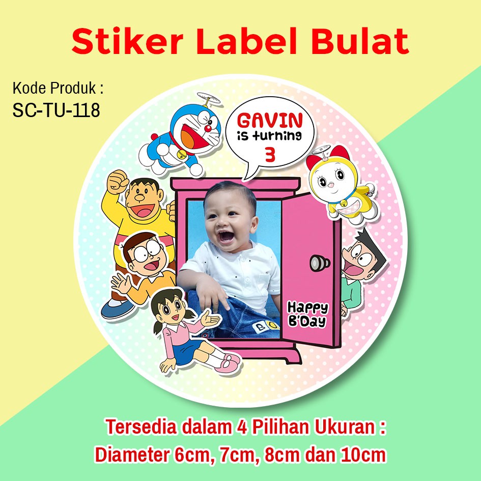 

STIKER LABEL ULANG TAHUN ANAK STICKER BULAT TUMPENG MINI DORAEMON FOTO