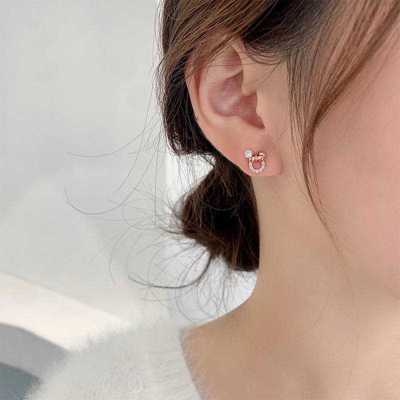 925 jarum perak Korea Dongdaemun cute mini tikus kecil stud anting-anting berlian imitasi Mickey ant