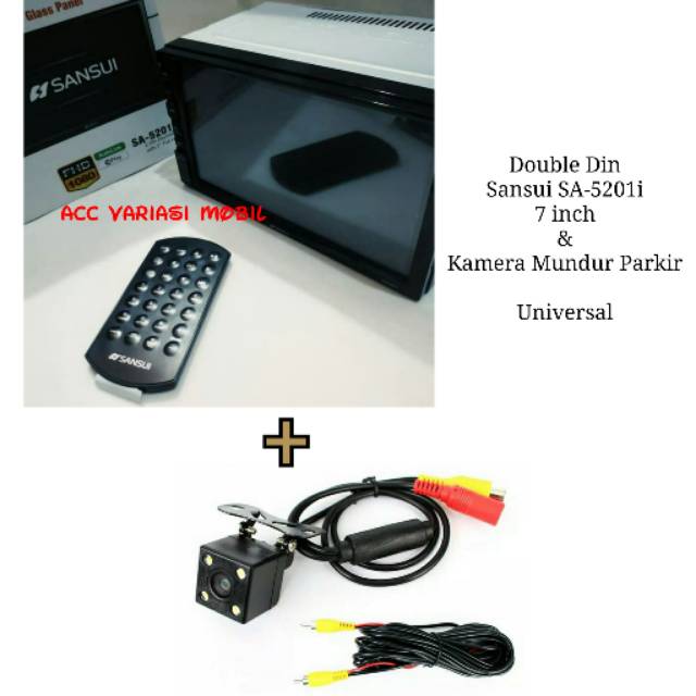 Double Din Sansui SA 5201i 7 inch & Kamera Mundur Parkir - Mobil Universal
