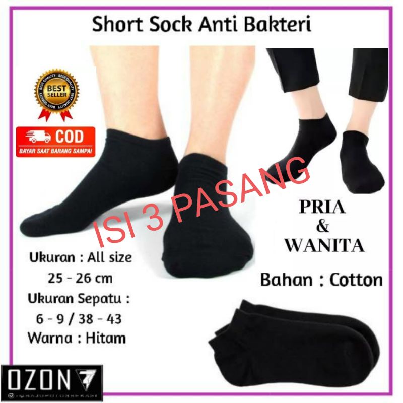 Paket 3 Pasang Kaos Kaki Pria, Pendek Semata Kaki, Hitam Polos, Allsize Dewasa Pria dan Wanita