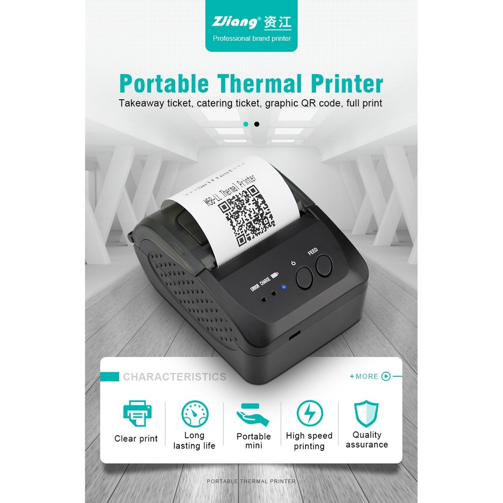 ZJIANG ZJ-5809 - Mini Portable Bluetooth Thermal Receipt Printer - Cocok Untuk Kasir POS dan lainnya