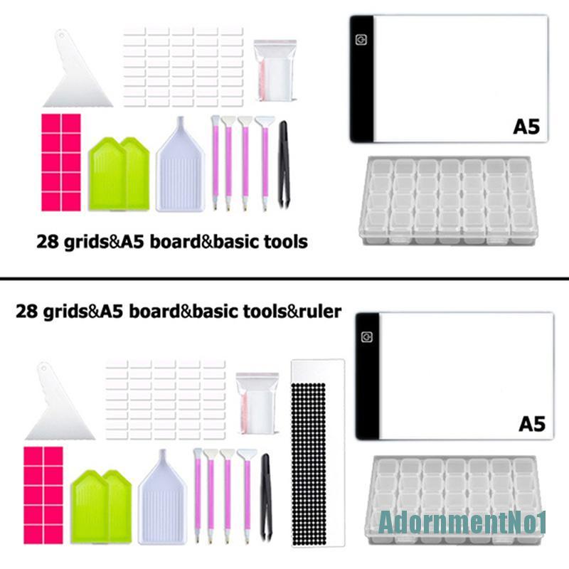 [AdornmentNo1]A4/A5 LED Light Board Diamond Painting Tools Kits 28/56 Grids Drill Storage Box