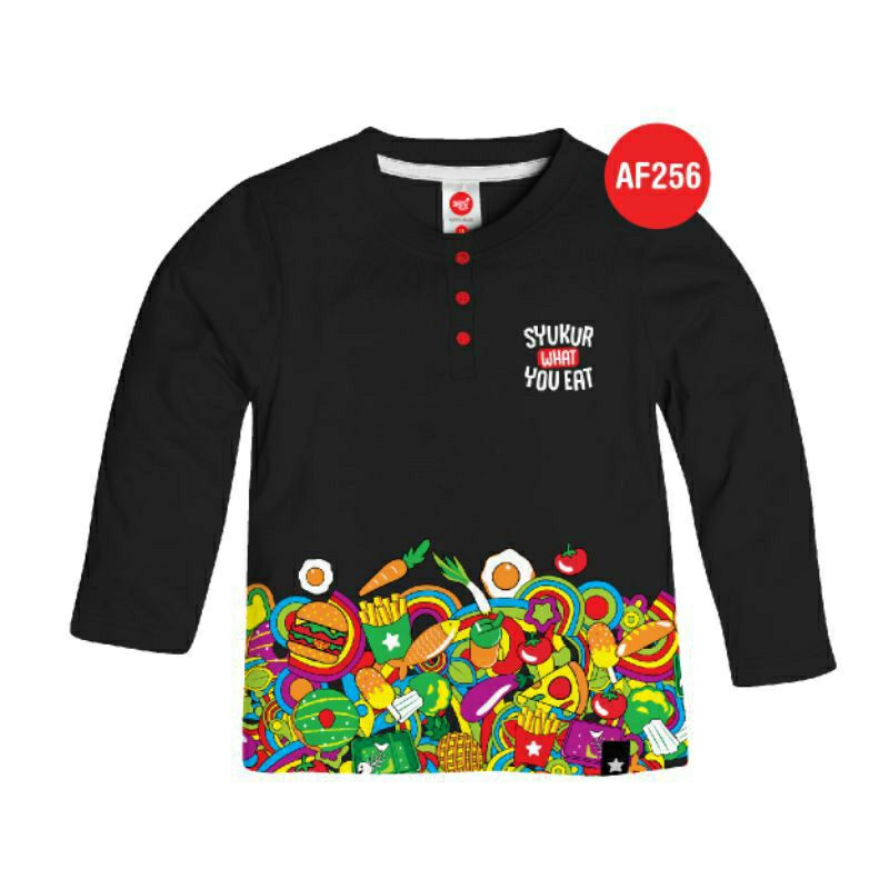 Kaos anak Afrakids Kancing Lengan Panjang AF256 Syukur What You Eat