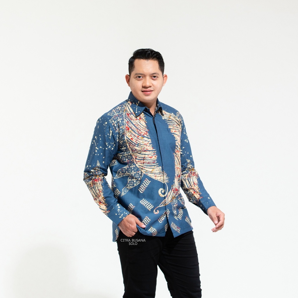 BULUSETA BIRU Kemeja Batik Pria Full Furing Bahan Katun Primisima