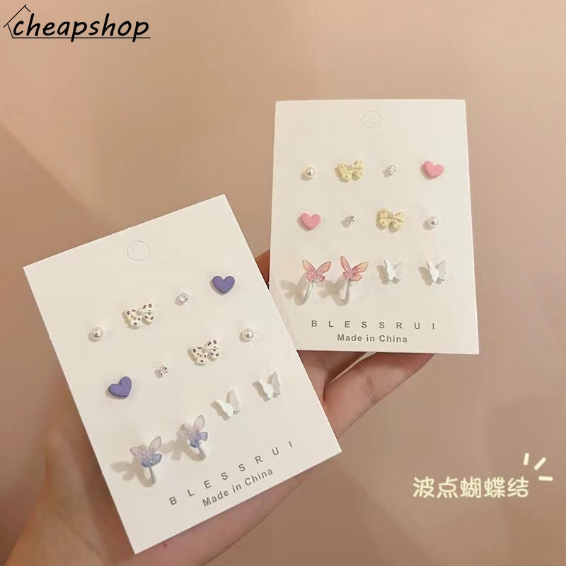 IFYOU 6pcs / set Anting Stud Desain Pita Polkadot Gaya Vintage Untuk Wanita