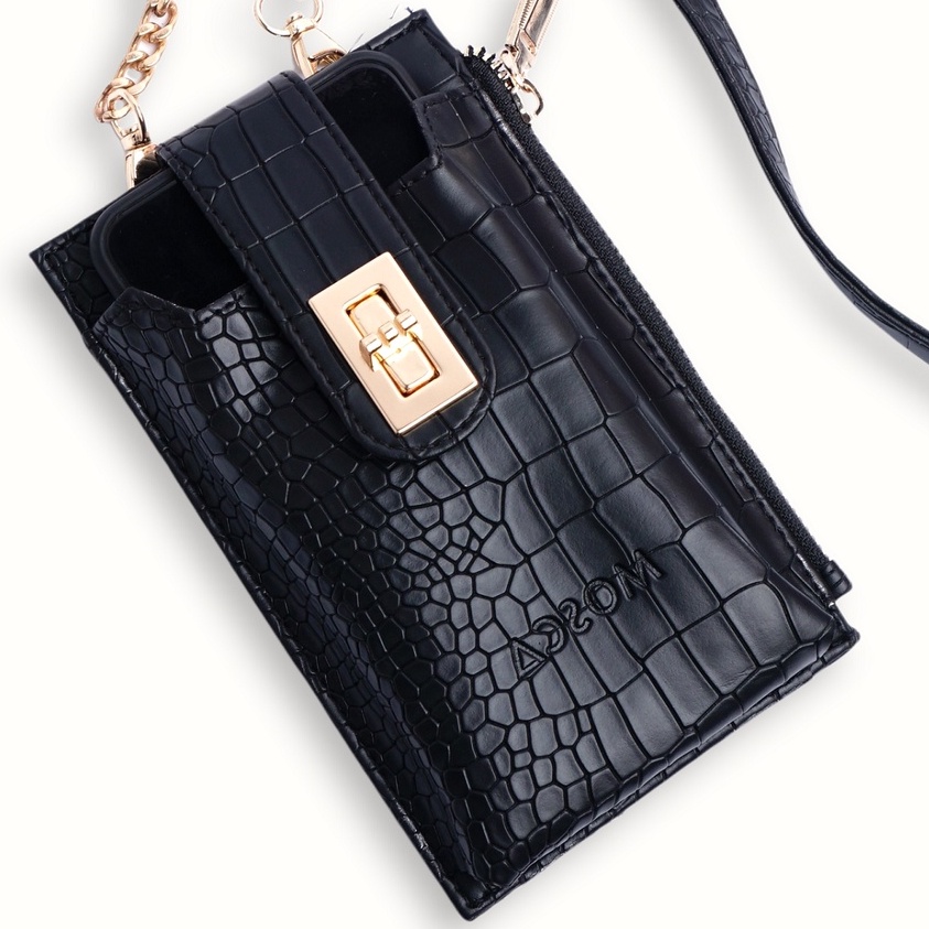 Tas Hp Wanita Phone Bag Croco Hitam (Celia by Mosca)