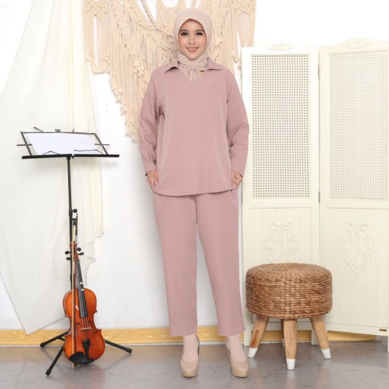 ONE SET SHAKILA PREMIUM SIZE JUMBO / SETELAN BAJU WANITA BAHAN SHAKILA / SETELAN BAJU CEWEK KEKINIAN KOREAN STYLE / SETELAN BAJU POLOS WANITA TERBARU PREMIUM