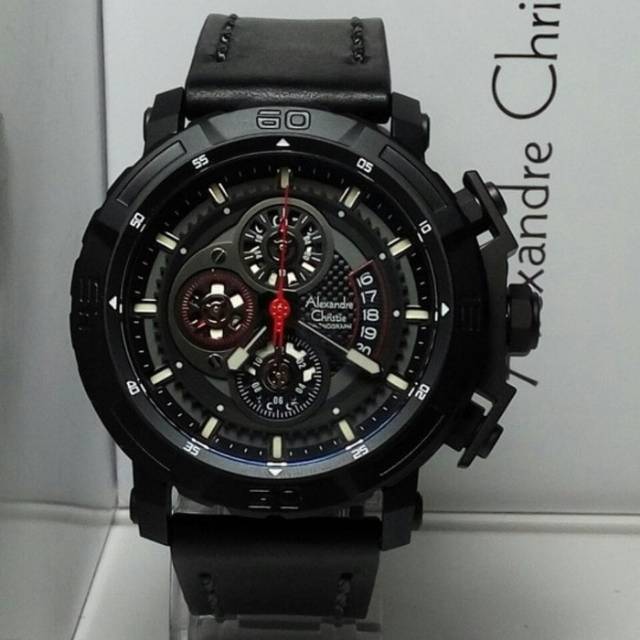 Jam Pria AC Alexandre Christie 6439 Leather Black  Original.